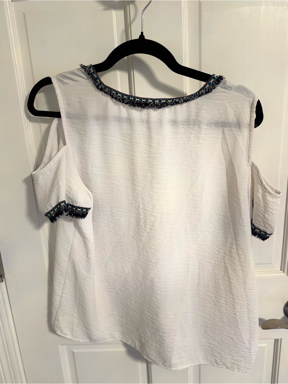Marc New York White Cold-Shoulder V-Neck Top with Embroidered Trim - Picture 5 of 5